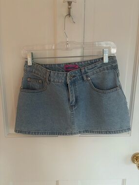 Edikted Light Blue Denim Mini Skirt